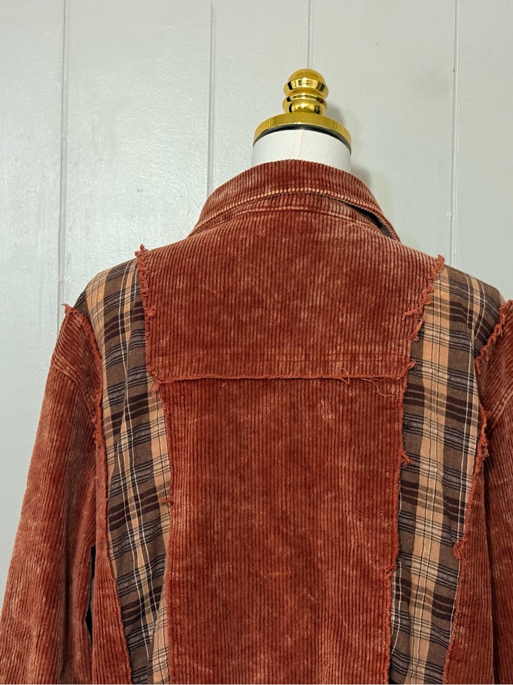 POL Patchwork Corduroy Plaid Shacket Rust Brown Jacket Size L YWJ3 - Picture 9 of 15